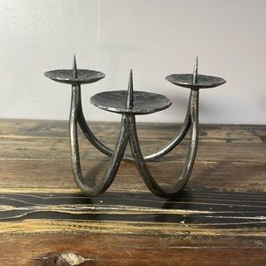 Heavy duty hammered black iron tri candle holder